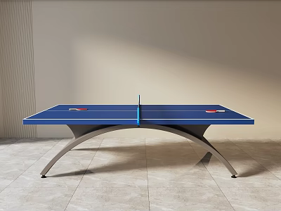Modern Indoor Ping Pong Table With Blue Tabletop Net And Curved Legs Design 3d model
