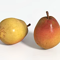 Two Juicy Ripe Pears With Yellow And Red Yellow Skin On White Background