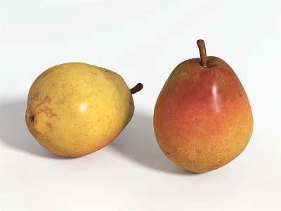 Two Juicy Ripe Pears With Yellow And Red Yellow Skin On White Background 3d model