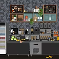 Functional Stainless Steel Table In Modern Kitchen With Storage Appliances And Plants