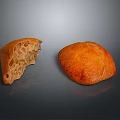Golden Crust Bread With Bitten Piece And Whole Loaf On Dark Surface 3d model
