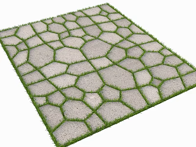 Garden Path Paving with Irregular Stone Slabs and Grass Growing Between Gaps Natural Landscape Design 3d model