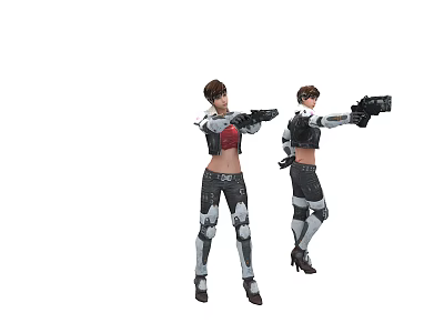 Woman in Futuristic Tactical Combat Outfit Holding Weapon in Different Poses 3d model