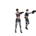 Woman in Futuristic Tactical Combat Outfit Holding Weapon in Different Poses