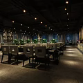 Modern Restaurant Interior With Wooden Tables Soft Lighting And Green Plants