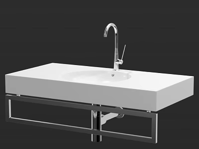 Modern Wall Mounted Washbasin With White Countertop And Chrome Faucet Design 3d model