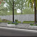Urban Tree Pit Design With Trees Purple Flowers And Gray Stone Wall