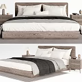 Modern Wooden Double Bed With White Gray Bedding Pillows Bedside Tables And Lamps