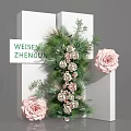Floral Installation Design With White Pillars Green Foliage And Pink Roses