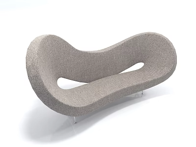 Gray Fabric Unique Shaped Sofa With Curved Design And Hollow Details On Metal Legs 3d model