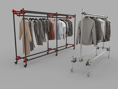 Sturdy Clothing Racks With Black Silver Frames Hangers And Wheels For Various Clothes 3d model