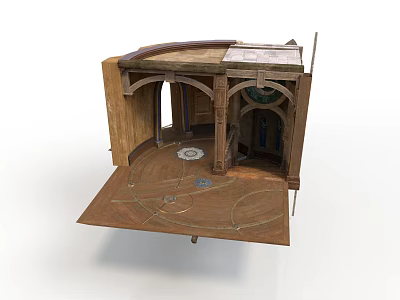 Detailed Miniature Architectural Model With Wooden Structure Arched Doorways And Circular Floor 3d model
