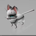 Cute White Cat Character Design 3D Model With Pink Ears And Blue Eyes