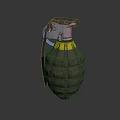 Military Hand Grenade With Textured Metal Body Yellow Stripe And Safety Pin