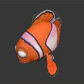 Vibrant Red Clownfish With White Stripes And Black Edged Fins On Black Background