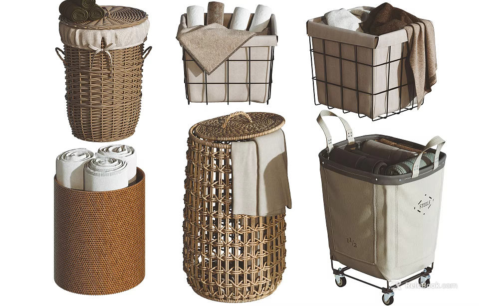 Various Styles Of Storage Baskets For Organizing Towels And Clothes 3d model 