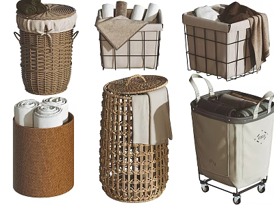 Various Styles Of Storage Baskets For Organizing Towels And Clothes 3d model