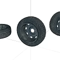 Three Car Tires With Black Rims And Deep Tread Patterns On White Background 3d model