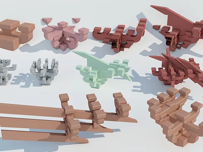 Colorful Geometric Modular Building Components With Various Shapes And Designs 3d model