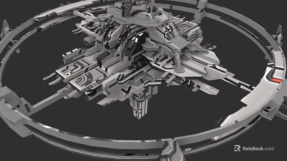 Futuristic Sci Fi Space Station With Circular Rings And Intricate Metallic Design 3d model 