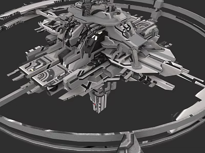 Futuristic Sci Fi Space Station With Circular Rings And Intricate Metallic Design 3d model