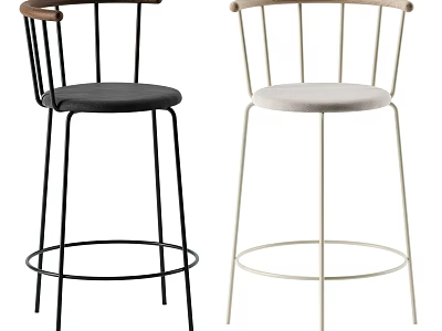 Modern Design Bar Stools With Black And Beige Fabric Seats Metal Legs And Wooden Armrests 3d model