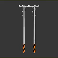 Safety Warning Poles With Black Yellow Stripes Top Brackets And Base Stand