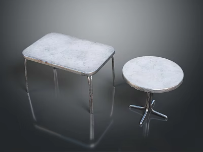 Modern Rectangular And Round Tables With White Tabletop And Metal Legs 3d model