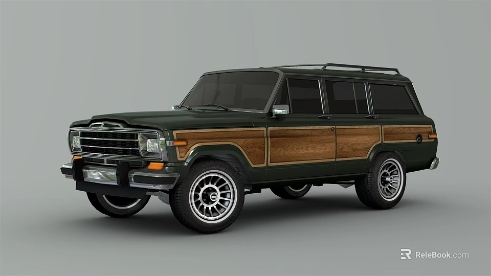 Vintage Dark Green SUV With Wooden Side Panels Classic Design And Alloy Wheels 3d model 