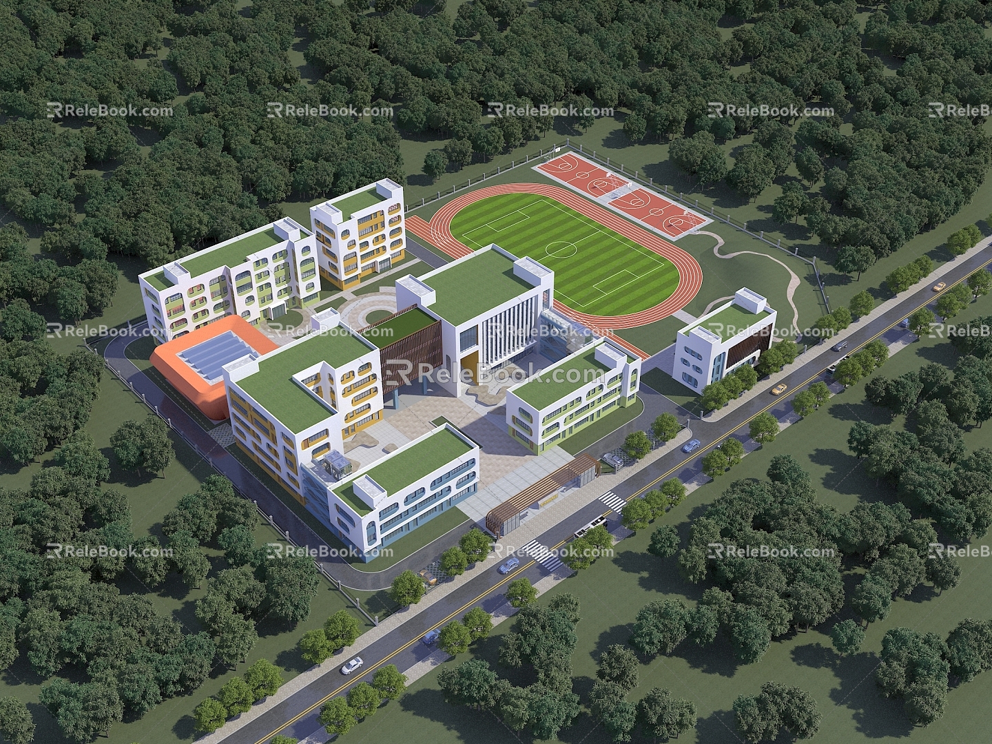 School teaching building gymnasium playground middle school Senior high school nine-year junior high school 3d model