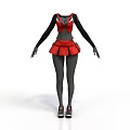 Woman In Red And Black Clothing With Short Skirt Long Sleeves And Shoes
