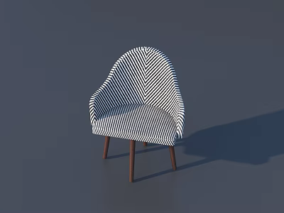 Sculpture Carving Chair with Black and White Striped Pattern and Wooden Legs 3d model
