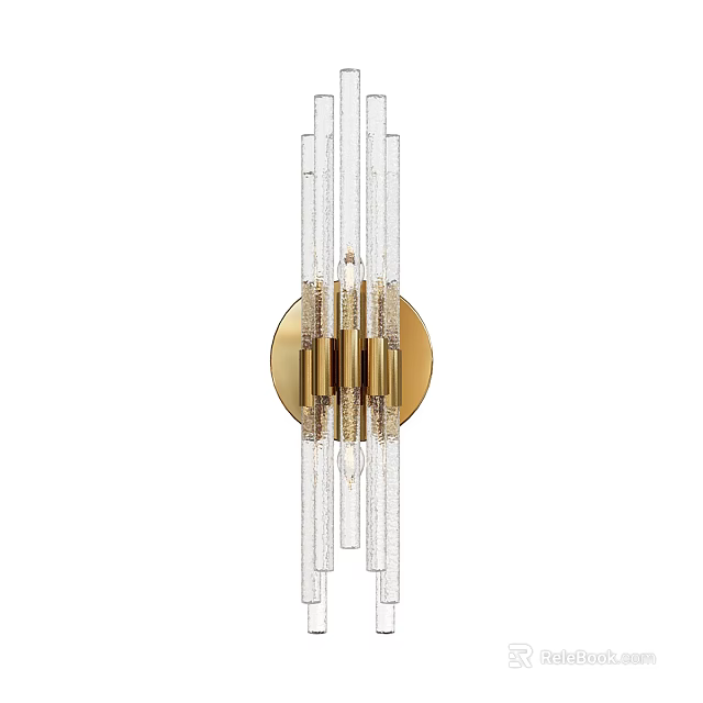 Modern Elegant Wall Sconce With Gold Circular Base And Transparent Elongated Elements 3d model