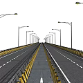 Concrete Bridge Structure With Multiple Piers Road Lanes Yellow Warning Lines And Street Lamps