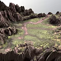 Scenic Bridge in Mountain Valley Surrounded by Rugged Peaks and Green Landscape