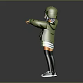 3D Model Girl Character With Green Jacket Striped Dress Black Stockings And Cap Dancing Pose