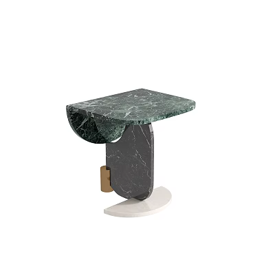 Modern Green Marble Top Side Table With Black White Base And Gold Metal Accent 3d model