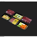 Fresh Assorted Food In Black Trays With Meat Vegetables And Labels