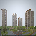 Aerial Planning of Modern High Rise Residential Community With Green Spaces And Water Features