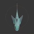 Teal Shark with Sharp Teeth 3D Model on Dark Background with Reflection 3d model