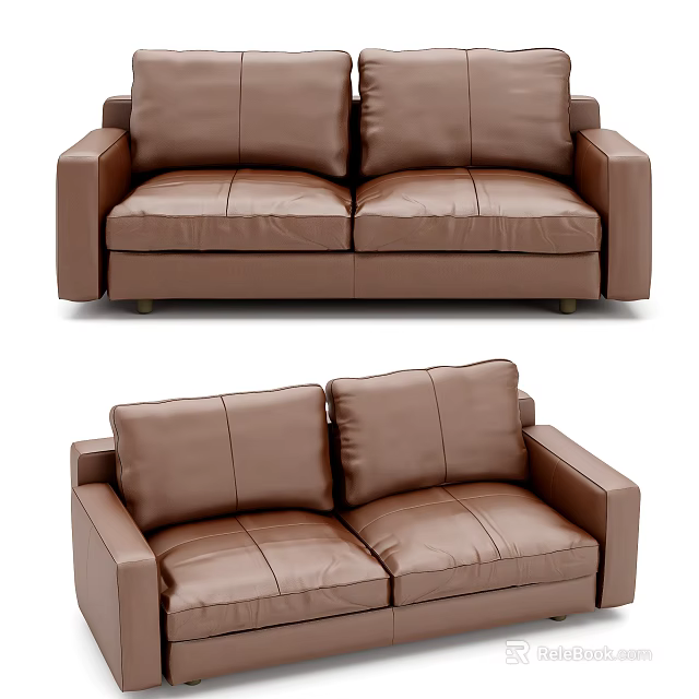 Modern Brown Leather Two Seater Sofa With Comfortable Cushions And Armrests 3d model