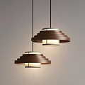 Modern Wooden Chandeliers with Layered Circular Design and Illuminated Inner Lampshades for Interior Decoration