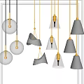 Modern Pendant Lights Multiple Different Shapes Metal Glass Hanging In Grey Frame Background 3d model