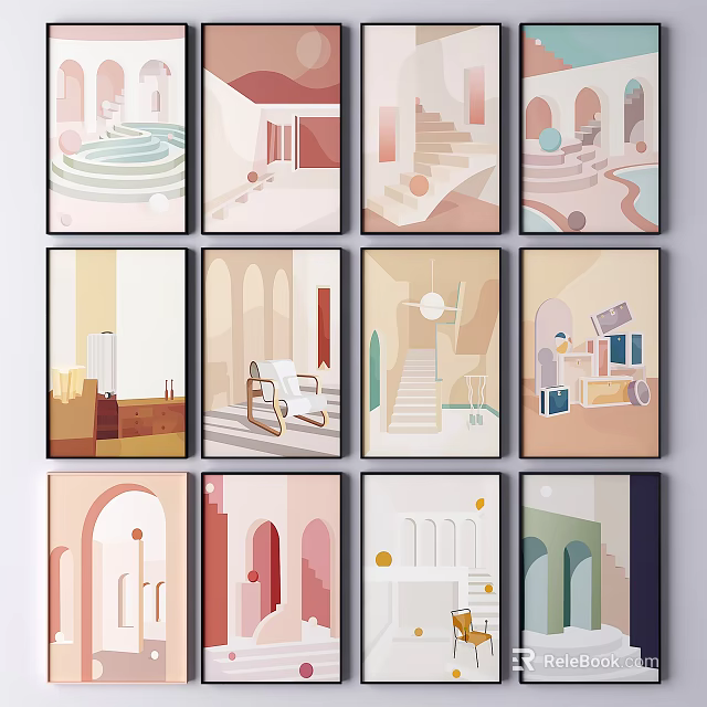 Abstract Architectural Illustrations With Modern Geometric Design And Pastel Colors 3d model