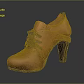Brown Leather Lace Up High Heels With Block Heel And Perforated Design