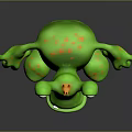 Green Cartoon Monster Game Movie Character Design with Big Eyes Orange Spots and Spiky Head