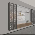 Modern Wine Cabinet With Layered Racks Marble Countertop And Wooden Accents