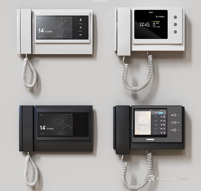 Modern Indoor Doorbell With Coiled Cord Display Screen And Black White Design 3d model 