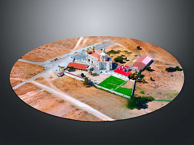 Modern Aerial View Of White Dome Building With Red Roof Green Lawn And Crossroads 3d model