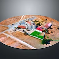 Modern Aerial View Of White Dome Building With Red Roof Green Lawn And Crossroads